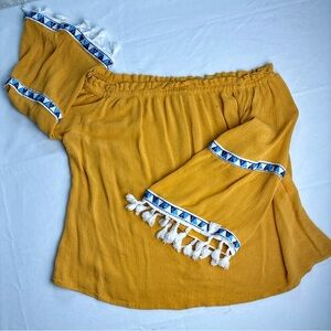 Paper Heart L Golden Sunflower Flowy Bare Shoulder Tassel Free Spirit Fem Boho